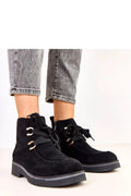 bottines femme cheville suède noir bout rond couture mocassin fermeture éclair latérale semelle plateforme crantée talon bloc bas
