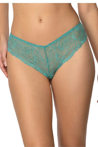 culotte brésilienne femme émeraude dentelle stretch floral brodée festonnée transparente légère extensible maintien discrète doublure intime confortable invisible