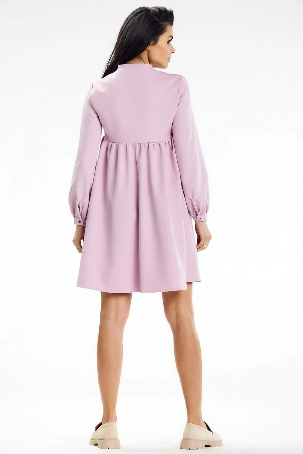 Robe élégante pour femme en polyester élasthanne manches longues encolure profonde ajustée taille empire