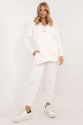 ensemble femme casual hoodie joggers coton blanc oversize molletonné colV patte pressions métalliques poche kangourou taille haute fuselé confort