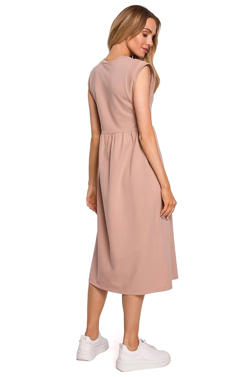 Robe midi en coton rose pâle style décontracté manches courtes pour élégance quotidienne féminine
