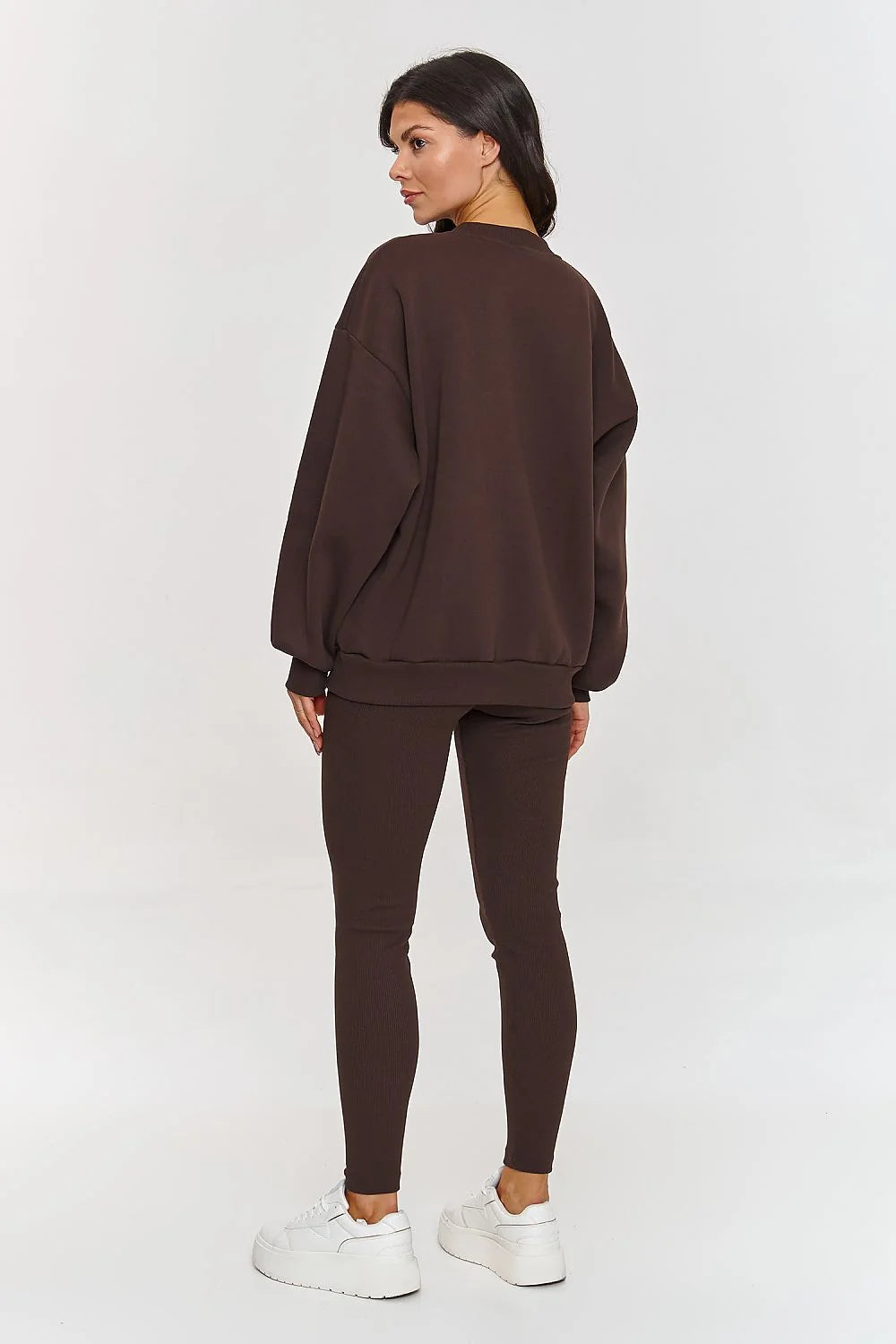 Ensemble Makadamia femme confort style modern marron profond sweatshirt oversize leggings ajustés coton haute qualité