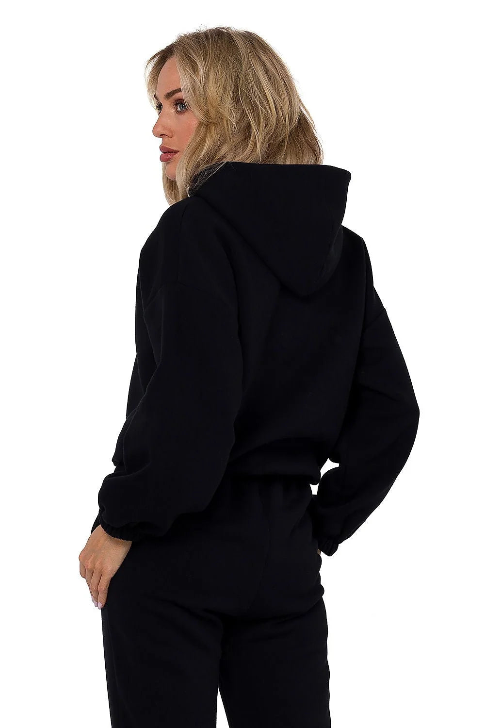 Sweatshirt pour femme en maille drapée à capuche manches longues élastique cousu tissu 90% coton 10% polyester