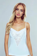 débardeur femme coton dentelle fleurie ajusté élégant confortable bretelles fines décolleté plongeant extensible doux gainant blanc longueur hanches couture discrète