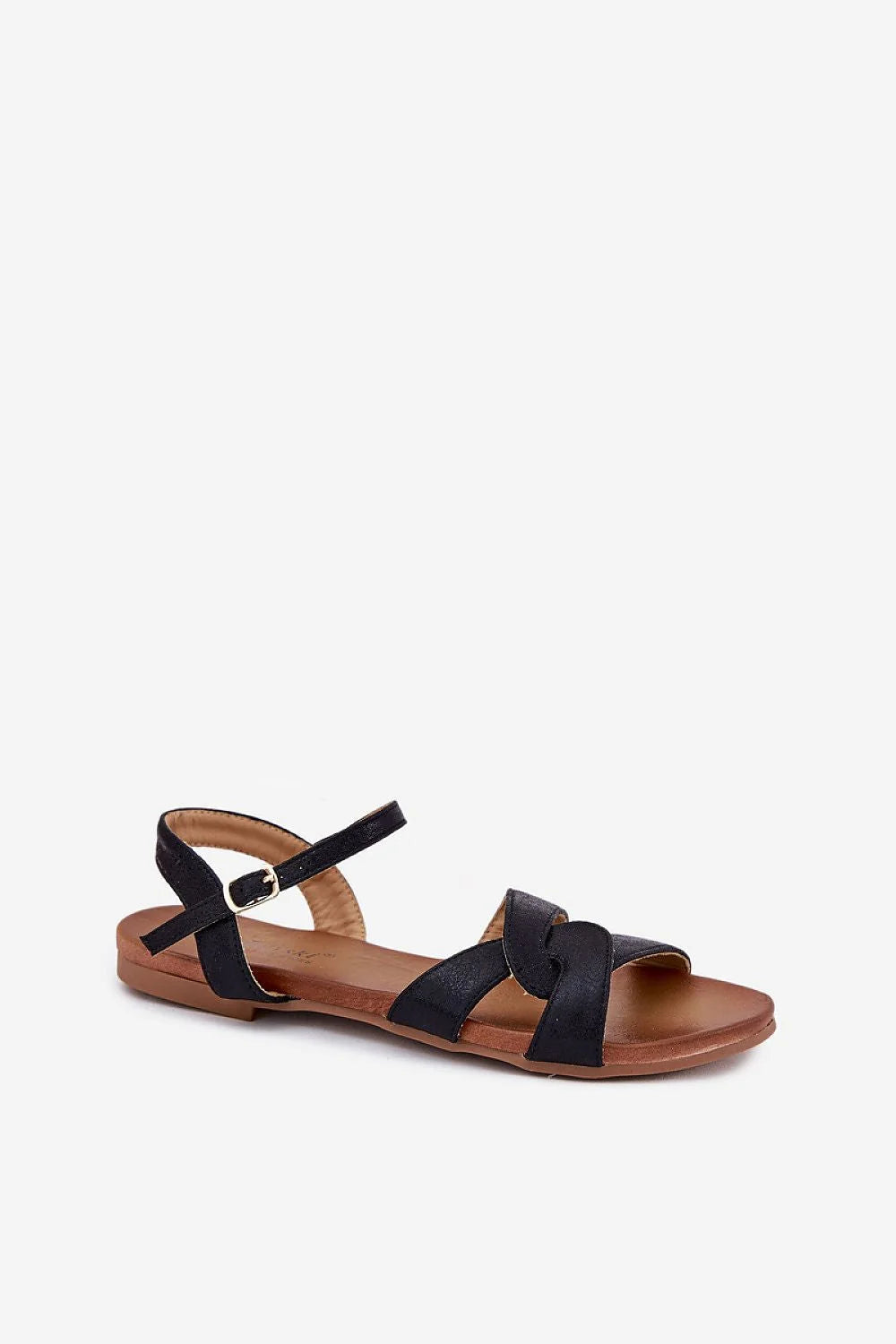 Sandales pour femmes élégantes minimalistes similicuir boucle dorée confortable été portées avec pantalon rayures