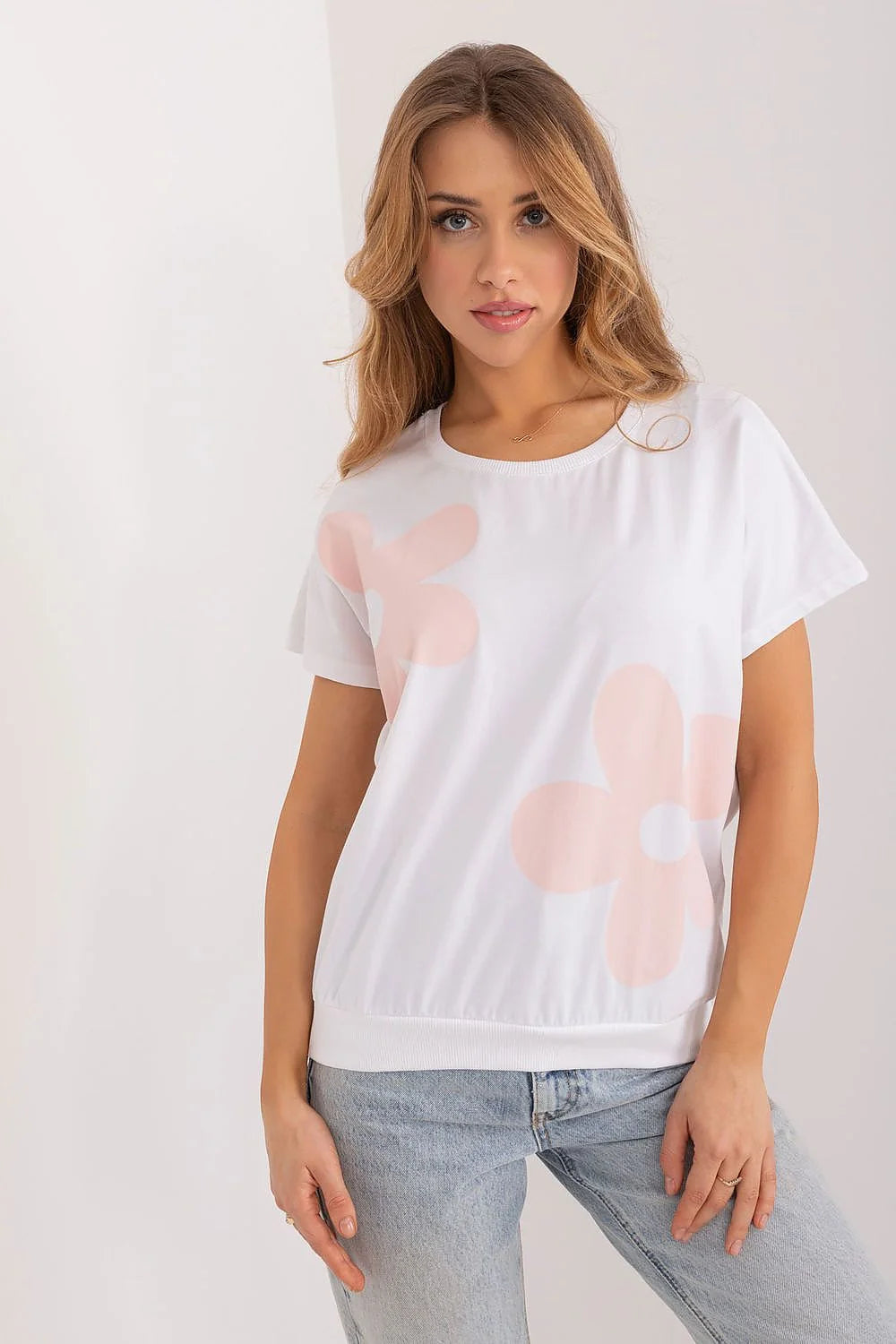 Chemisier Rue Paris pour femme, design floral estival, blanc, coton, coupe ample, manches courtes, encolure ronde, élastique à la taille, style casual, quotidien