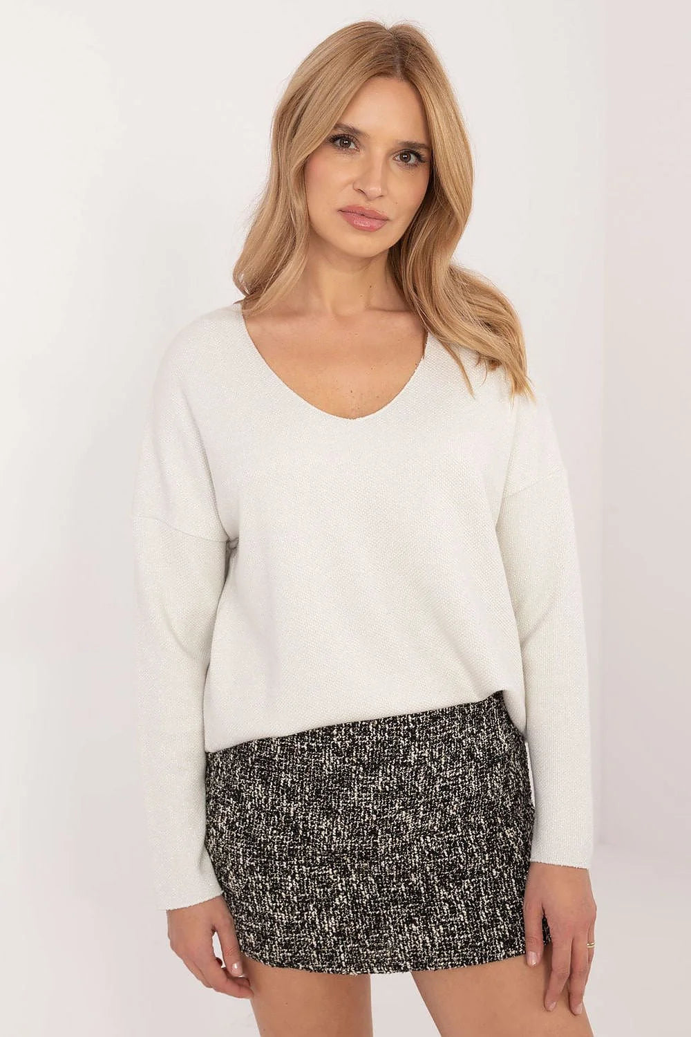 Ensemble Pull et Jupe Femme Mode Italie Chandail Maille Tweed Taille Ajustable Élégance Moderne
