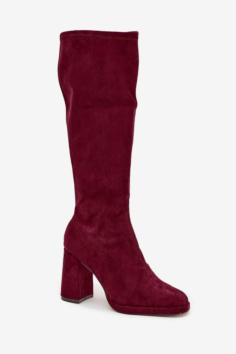 bottes hautes femme suédé écologique souple bordeaux talon colonne stable haut bout amande tige ajustée fermeture éclair latérale discrète élégante