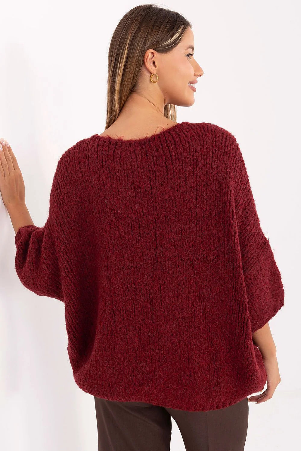 pull oversize femme alpaga polyacrylique viscose doux chaud col V manches trois quart sans fermeture ample texture variée décontracté