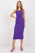 Robe midi élégante pour femme en violet maille stretch ajustée fines bretelles décolleté carré occasion semi-formelle soirée