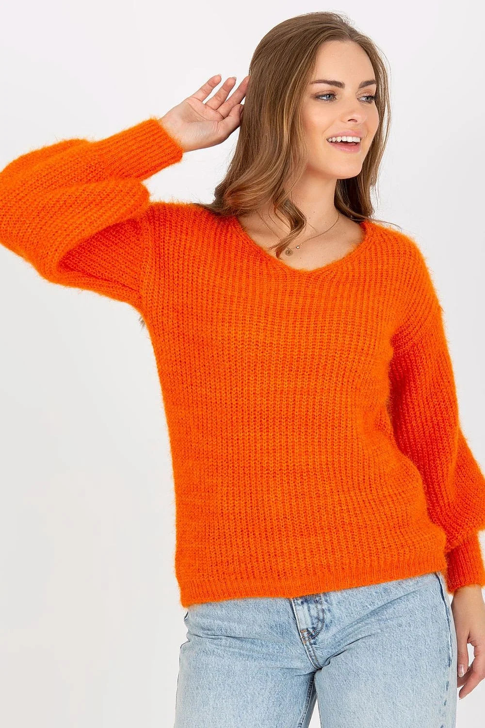 Pull pour femme Chandail Och Bella manches longues col rond style casual matières douces couleur beige