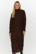 Robe pullover longue manches longues col roulé tricot couleur brun chocolat matière épaisse femme automne hiver élégance confort