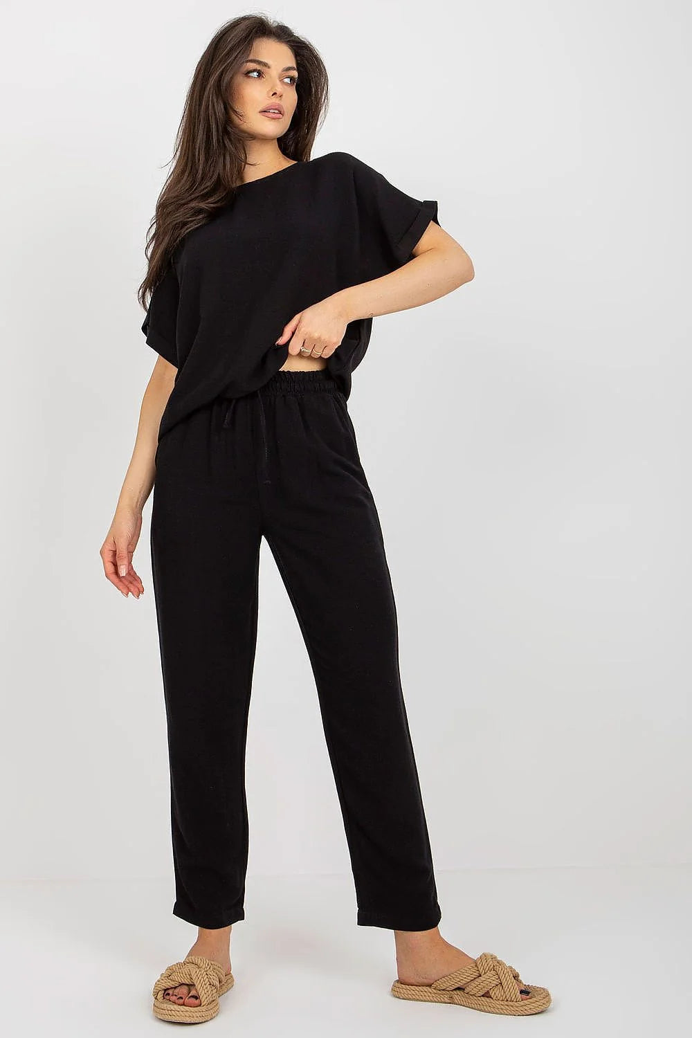 Ensemble Rue Paris style moderne minimaliste casual chic noir femme mélange coton len viscose été occasion ville détente