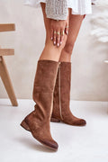 Bottes cuissardes en suède naturelle, design élégant, fermure éclair latérale, confortable, polyvalente pour femmes