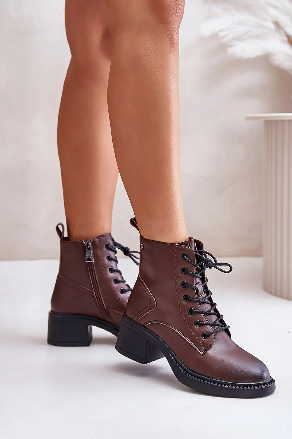 Bottines femmes Vinceza cuir synthétique marron talon carré 5cm style moderne automne hiver bottes élégantes polyvalentes occasion spéciale