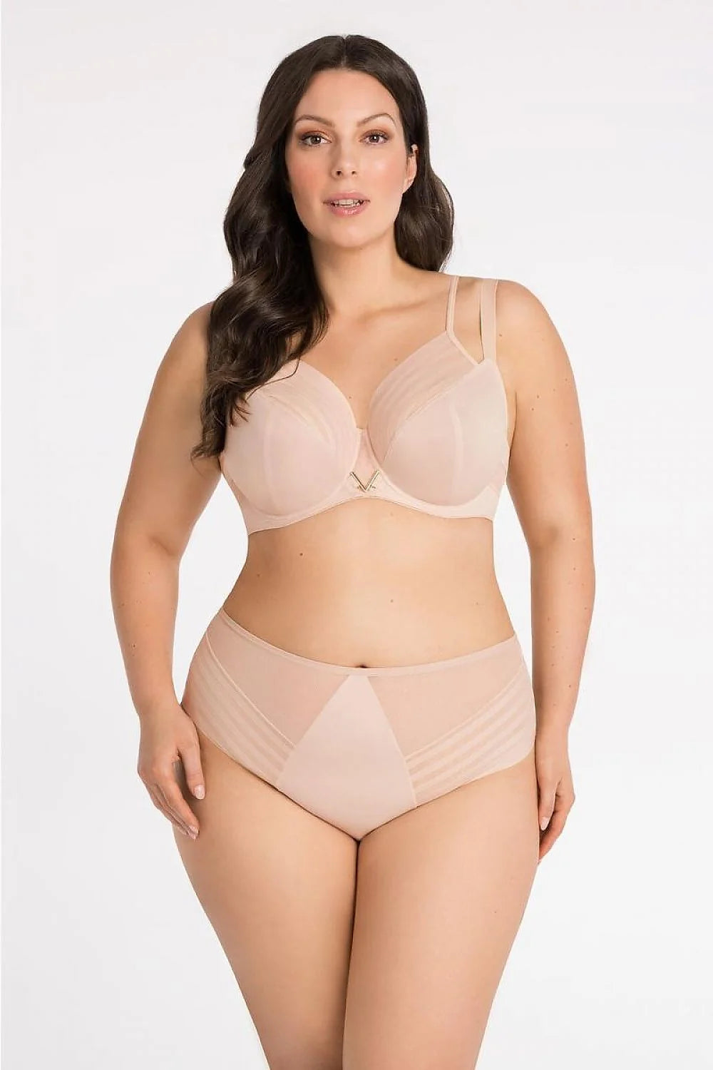 Ensemble de lingerie Gorsenia Culottes et Soutien-gorge Taille Haute Beige Nude Femme Microfibre Élastane Confort Galbant