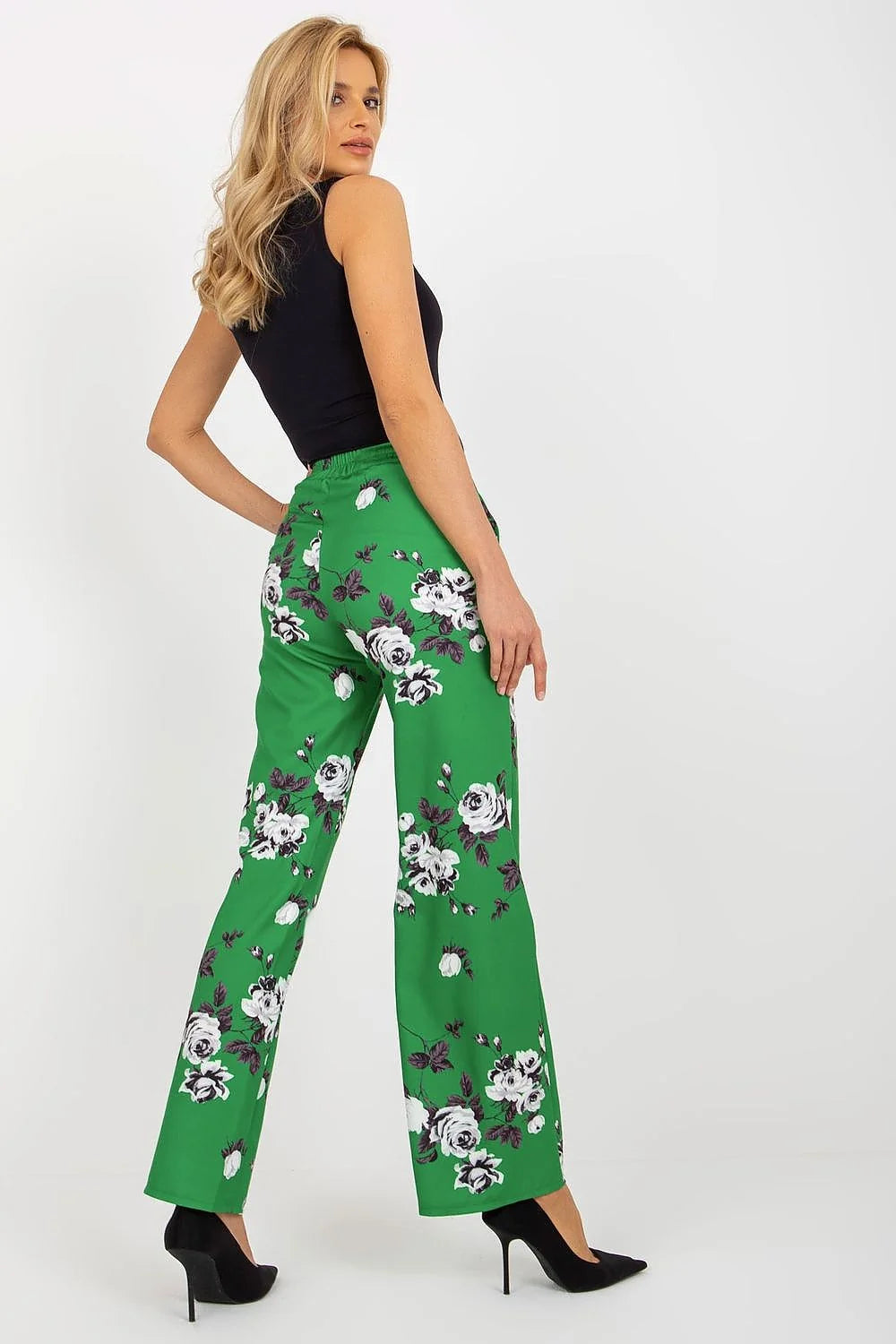 Ensemble femme crop top pantalon large motif floral coton élasthanne polyester taille haute occasion chic