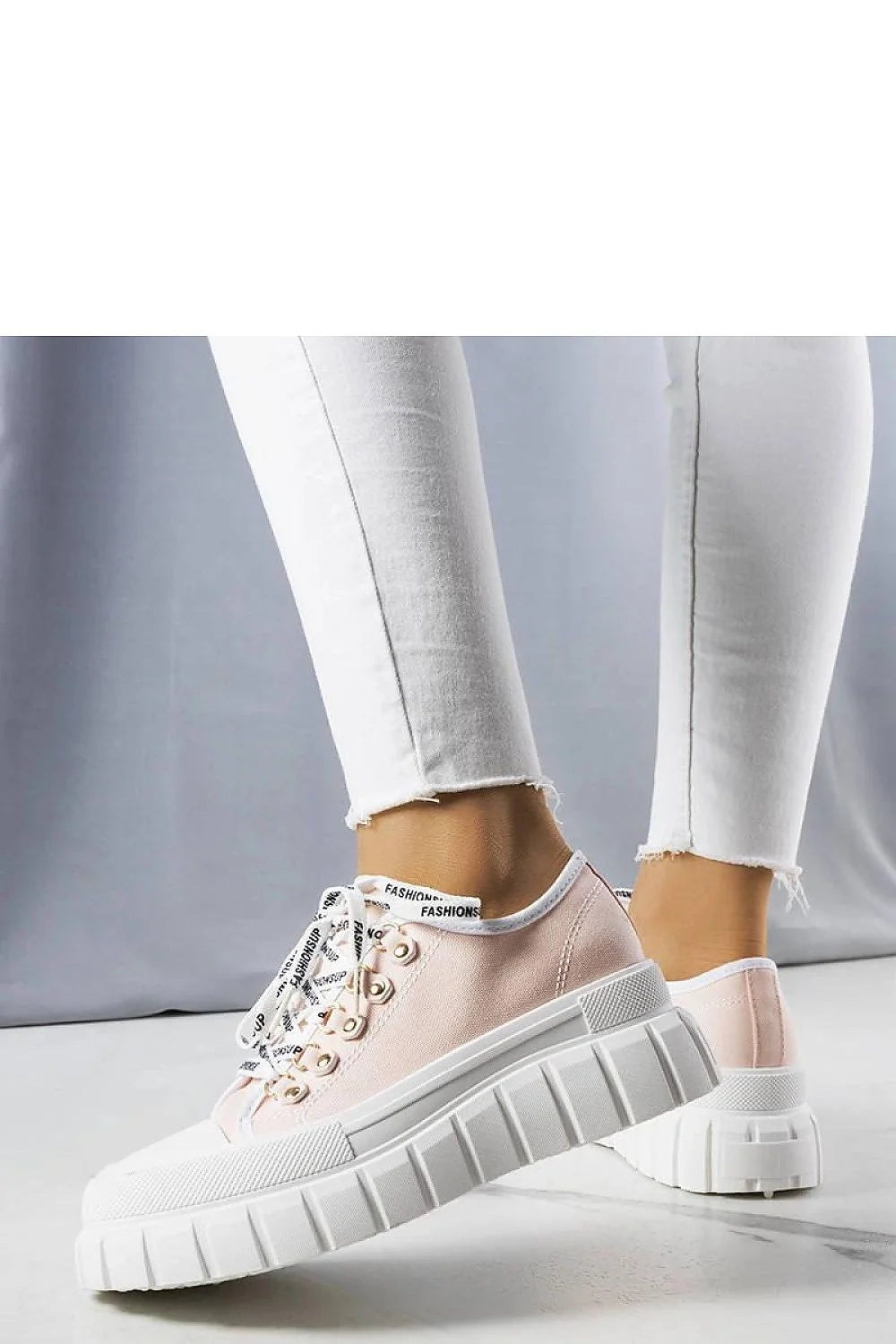 Baskets tendance pour femmes plateforme toile rose pâle métal doré lacet blanc confortable style urbain