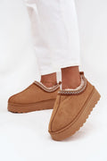 bottes neige femme suédine écologique broderie plateforme caoutchouc isolante doublure fourrure chaude confortable caramel semelle crantée antidérapante intérieur extérieur hivernal