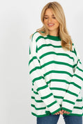 Pull ample femme Rue Paris manches longues col rond style casual épuré vert blanc