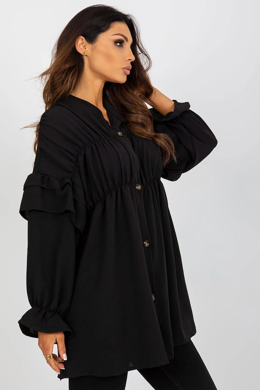 Chemise manche longue Och Bella pour femme, coupe ample, volants, Polyester 100%, élégante, moderne, occasions multiples