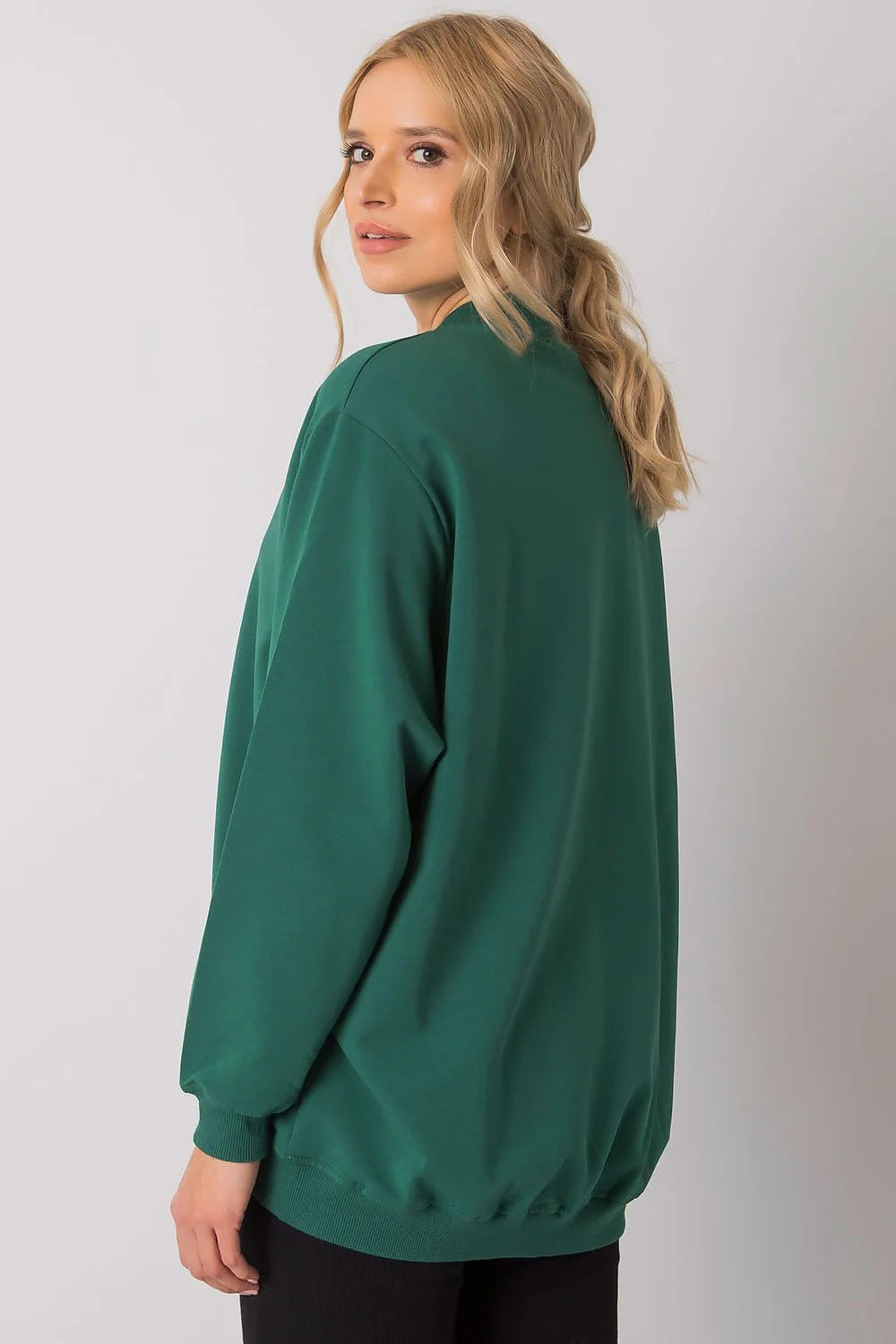Sweatshirt BFG pour femme en coton 90% élasthanne 10%, style casual oversize, couleur bleu vif, manches longues, col rond côtelé, idéal pour tenues urbaines et décontractées
