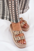 Sandales élégantes à plateforme femmes larges brides boucles dorées cuir suédé écologique été 2023 confortable