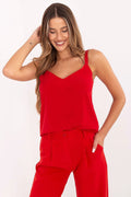 Tenue féminine audacieuse débardeur camisole bretelles fines pantalon taille haute jambes larges couleur rouge vif polyester mélangé
