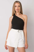 Shorts portefeuille femme asymétrique une épaule top côtelé noir blanc Milan