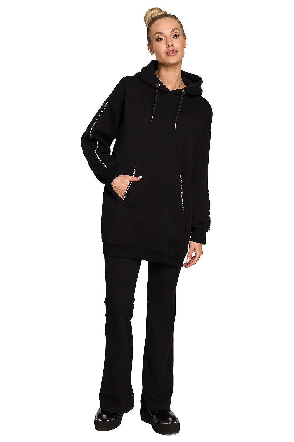 Sweatshirt Moe oversize capuche bleu femme confortable maille douce 90% coton 10% polyester manches larges poches latérales