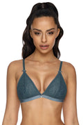 Soutien-gorge doux et sensuel marine bonnets triangulaires dentelle nœuds décoratifs bretelles ajustables sans armature élasthanne polyamide lingerie féminine