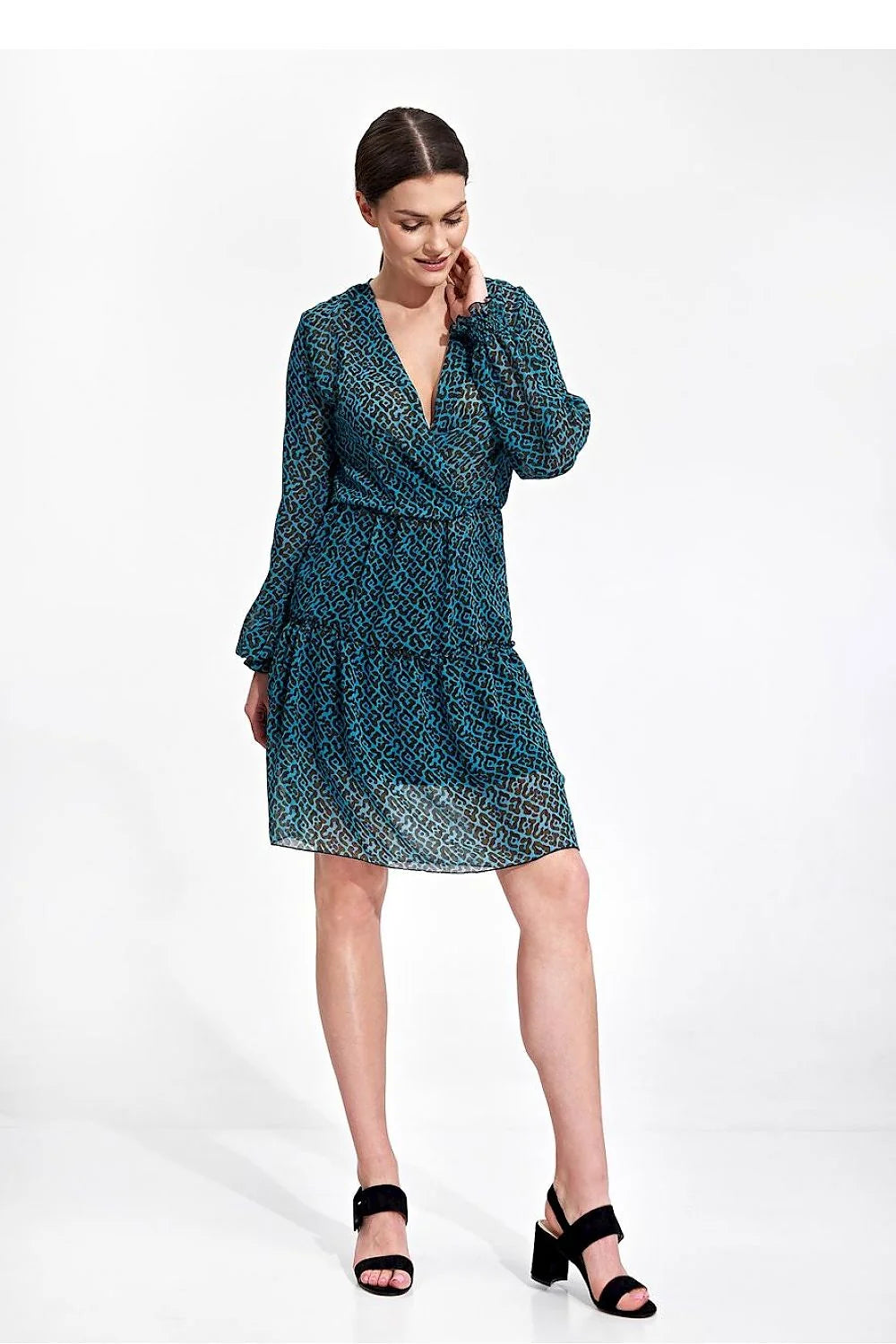 Robe de jour Figl robe été aérée manches longues élastique taille encolure enveloppe volant jupe polyester 100% femmes