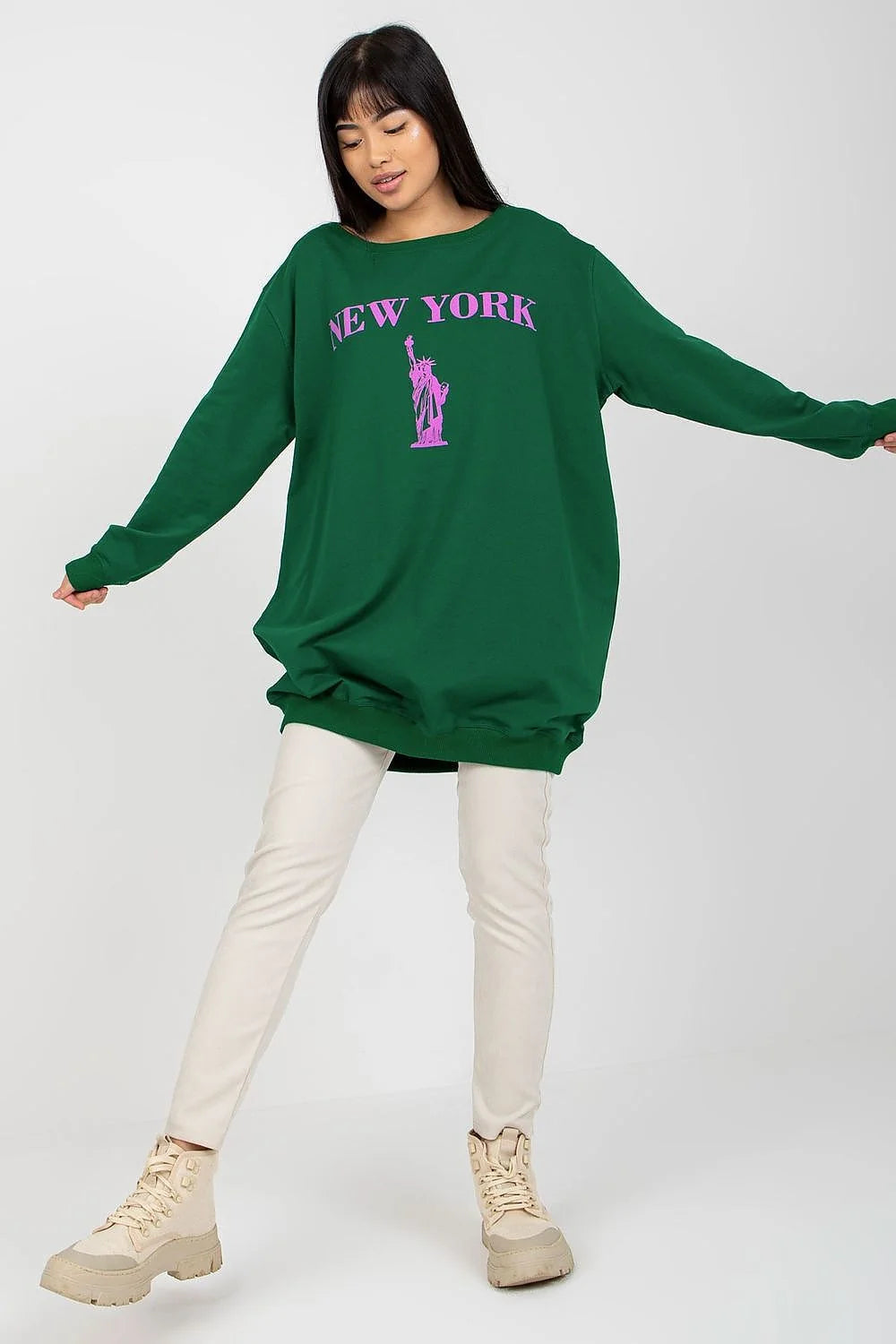 Sweatshirt Oversize Robe Pull Motif New York Statue Liberté Pantalon Slim Femme