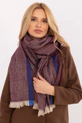 Écharpe d'hiver élégante en viscose motif chevrons violet bleu beige longueur 194 cm femmes