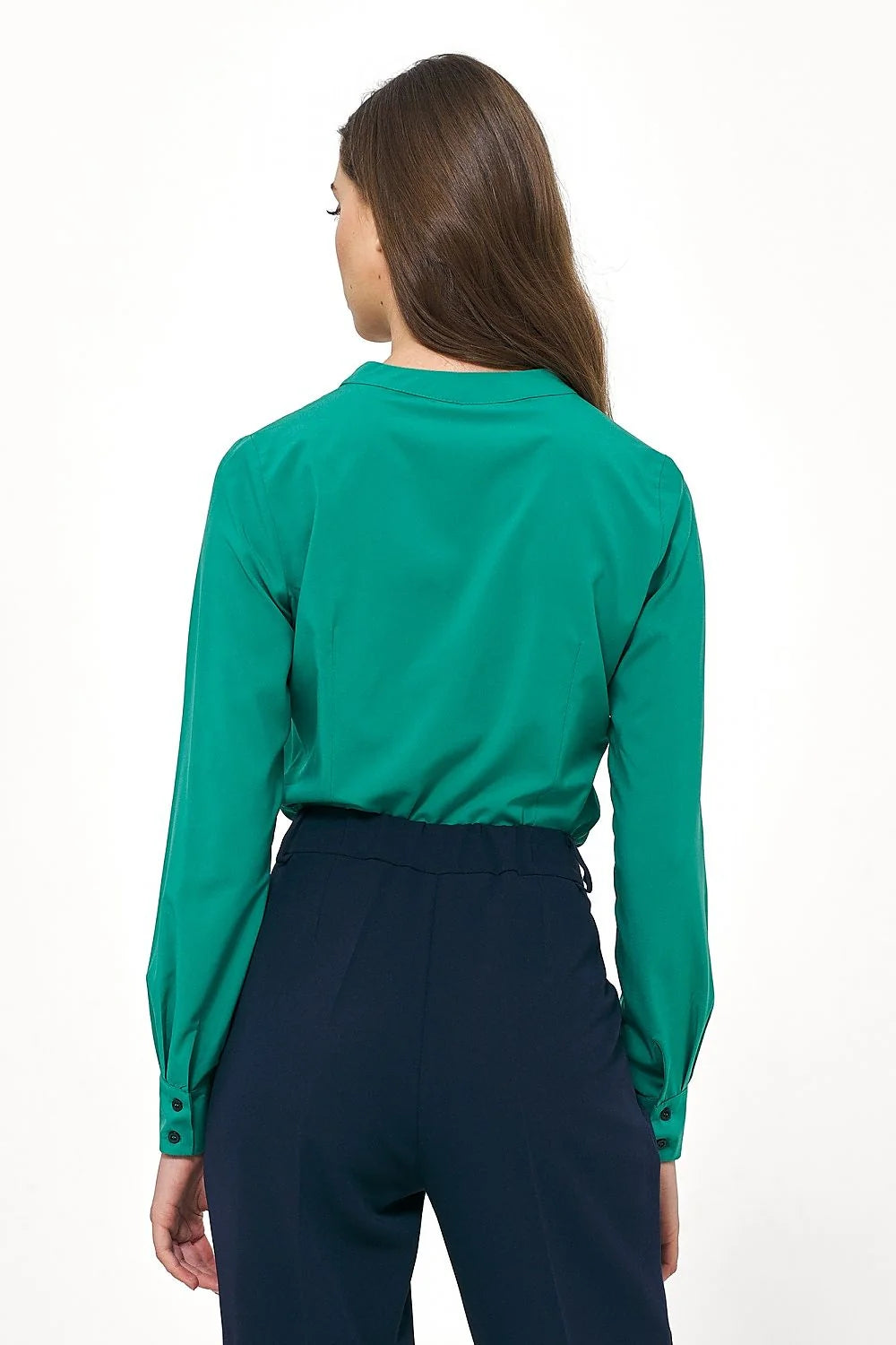 Chemise femme élégante manches longues coupe ajustée vert émeraude soie polyester Nife style professionnel soirées travail