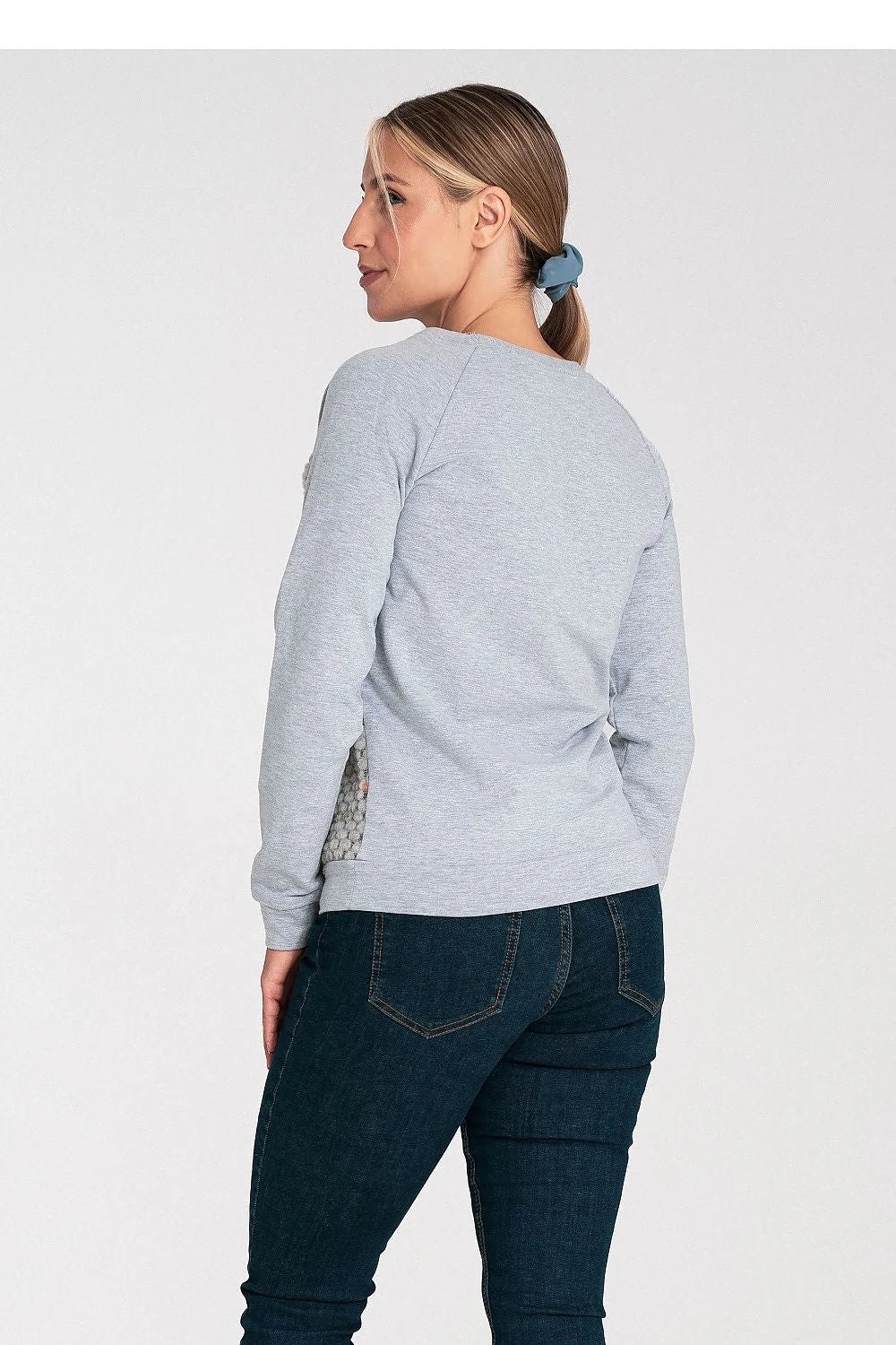 sweatshirt femme Figl coton stretch raglan manches longues maille bouclée texturée popcorn gris bleu marine corail coupe ample col rond