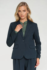 blazer femme ajustée cintrée col cranté revers classiques manches longues épaulettes intégrées fermeture bouton unique poches rabat doublure