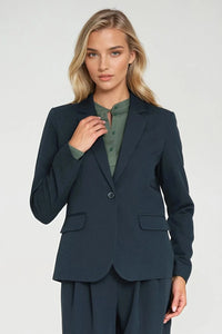blazer femme ajustée cintrée col cranté revers classiques manches longues épaulettes intégrées fermeture bouton unique poches rabat doublure