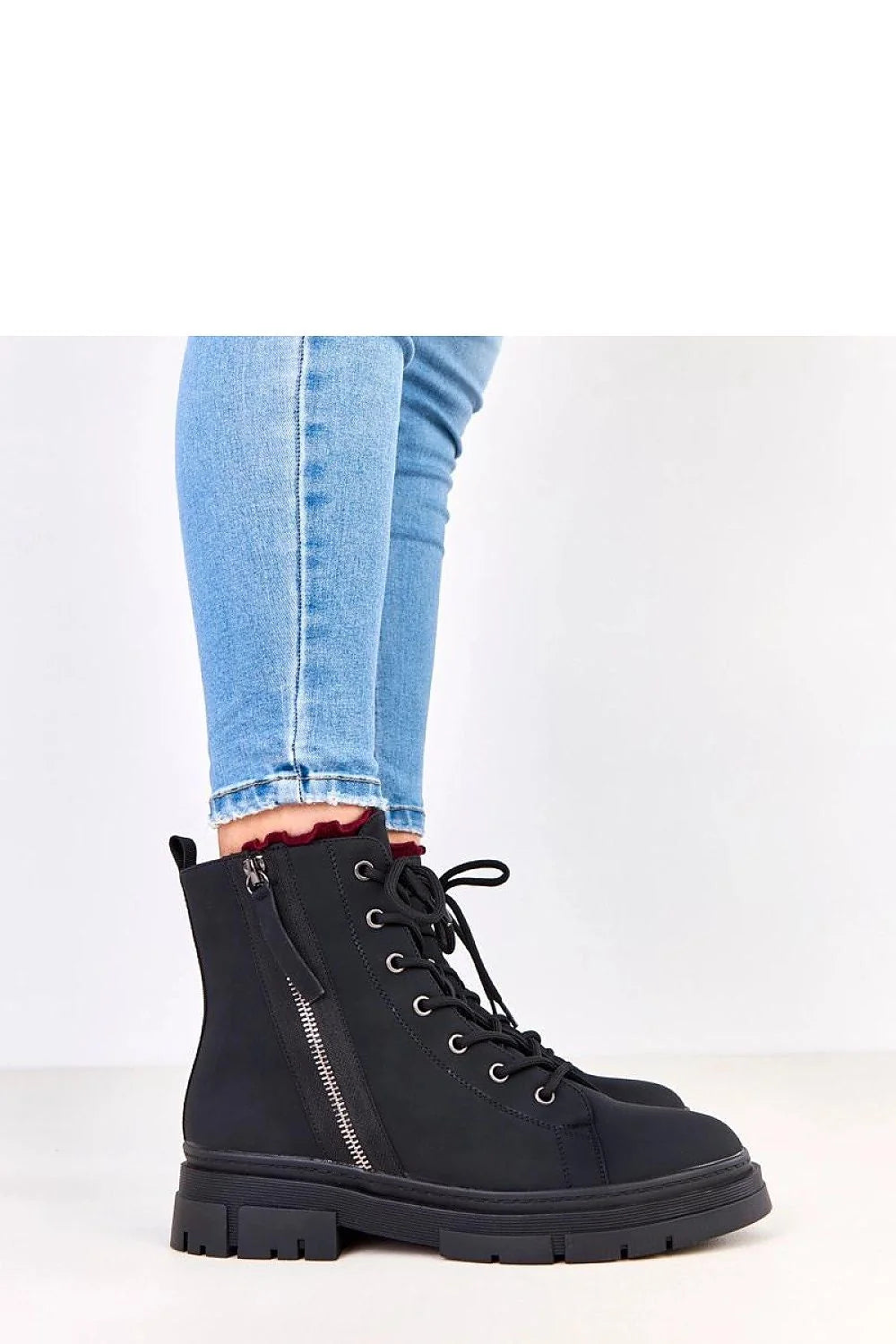 bottines montantes trappeur femme lacets zip latéral argenté noir mat cuir écologique texturé semelle plateforme crantée talon 4cm
