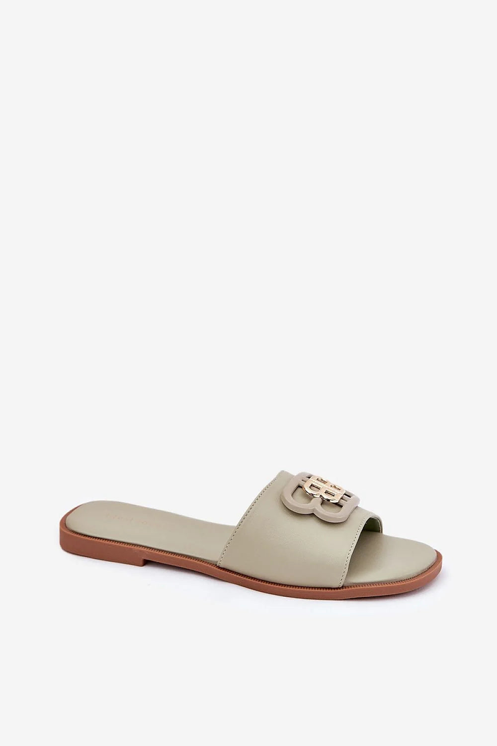 Sandales Plates Élégantes pour Femmes en Cuir Artificiel, Détails dorés, Monogramme, Confort Toute la Journée, Style Bohème, Idéales pour les Sorties Estivales, Taille Longue