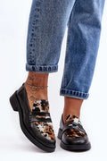 mocassins femme cuir noir imprimé léopard talon bloc semelle plateforme légère bout rond bride penny surpiqûres confort urbain chic sophistiqué