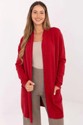 cardigan long ouvert femme maille douce viscose modal nylon rouge profond oversize mi cuisses manches longues poches plaquées