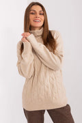 Pull à col roulé en tricot doux beige clair pour femmes, style classique, coupe ample, manches longues, finitions soignées, idéal pour les jours froids, mode élégante et confortable