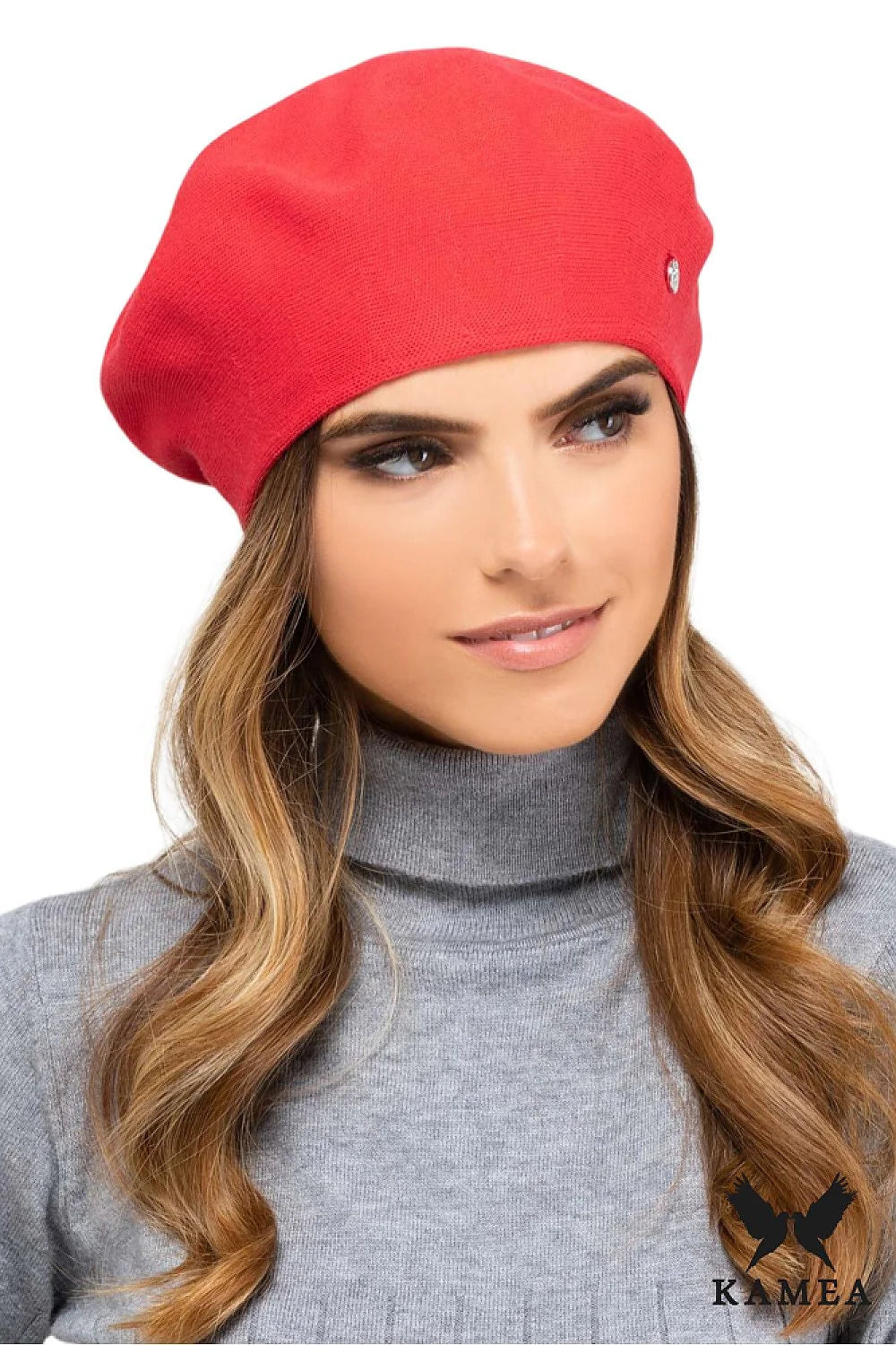 Béret pour femme élégant en viscose corail détail métallique hiver automne béret doublé accessoire mode