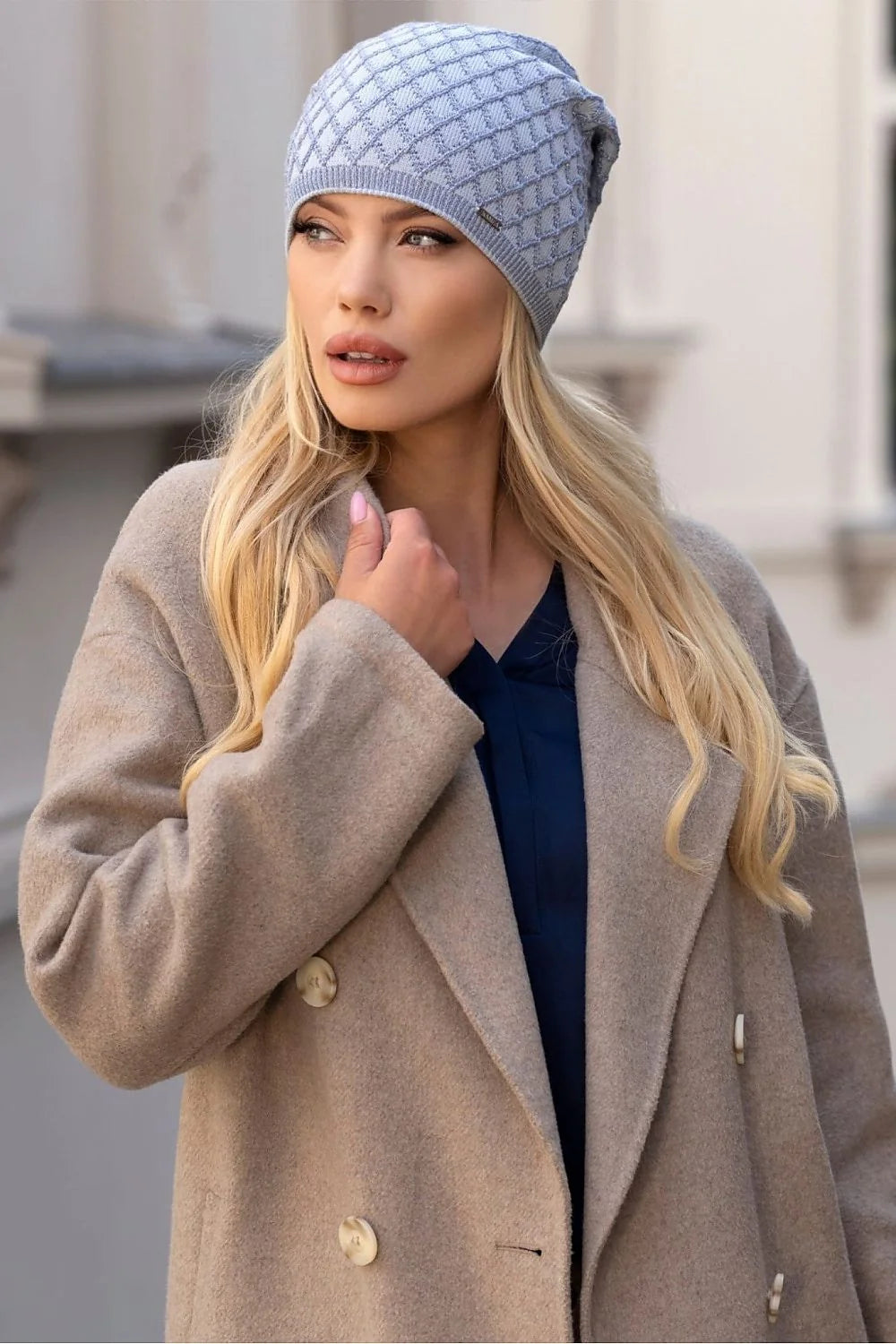 Bonnet Kamea en viscose tricoté motif losange gris élasthanne doux automne hiver femmes style moderne chic
