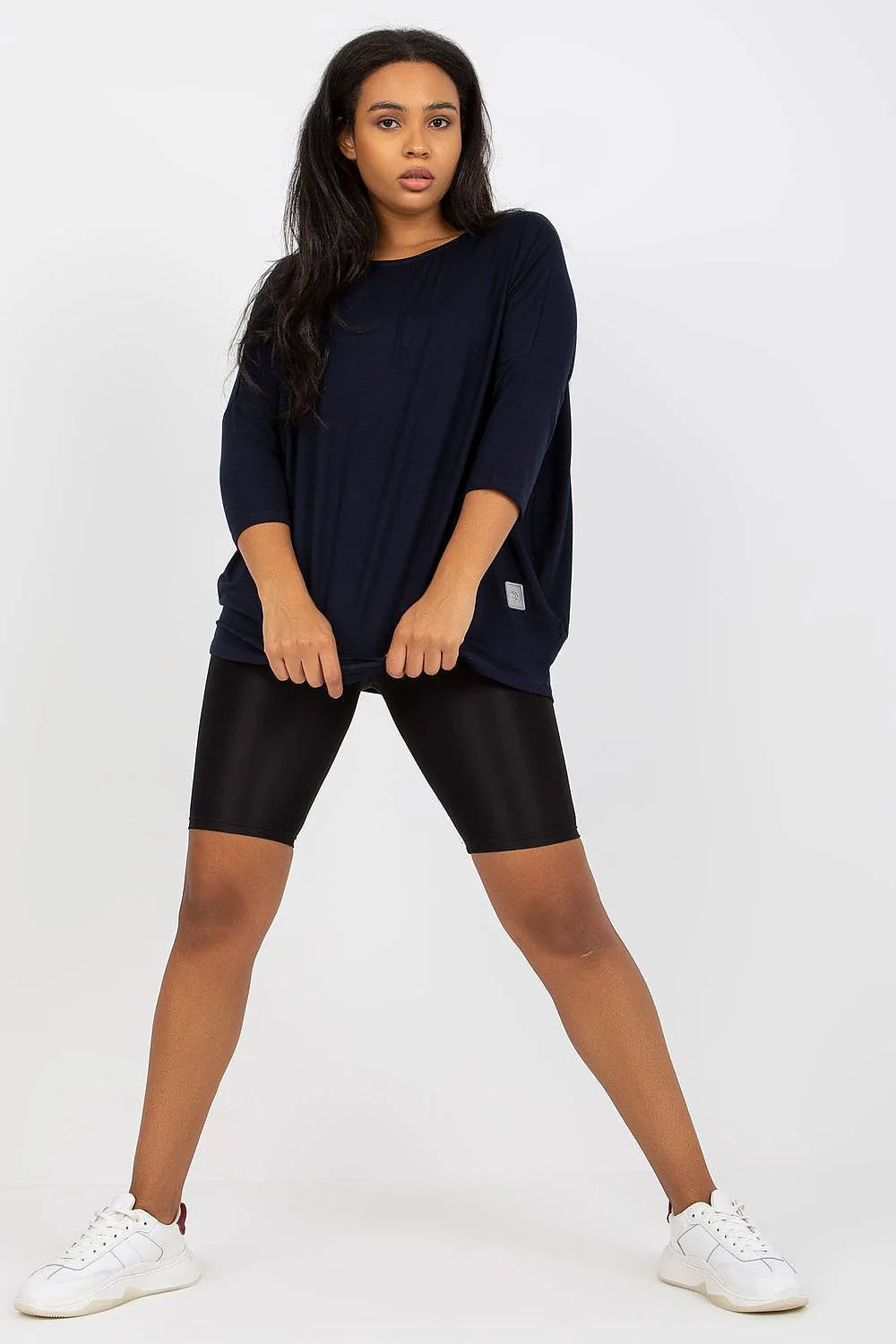 chemisier femme grande taille manches trois quarts encolure bateau coupe loose coton elasthanne noir confortable élégant respirant doux stretch résistant