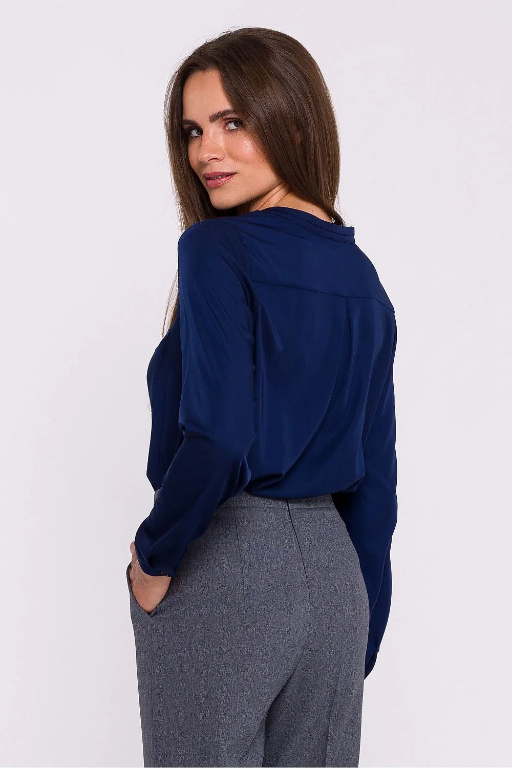 Ensemble Chemisier Stylove Blouse Manches Longues Pantalon Taille Haute Femme Navy Gris Élégance Professionnelle