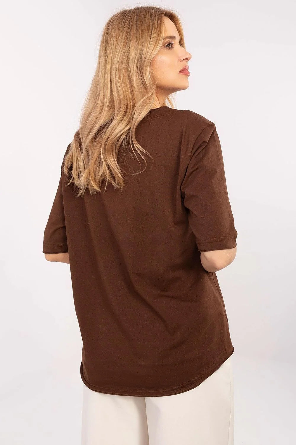 Chemisier élégant pour femmes imprimé animal motif léopard zèbre manches 3/4 col rond coton élasthanne