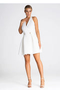 Robe de cocktail élégante asymétrique dos nu couleur blanche polyester taille ajustable occasion semi-formelle femme