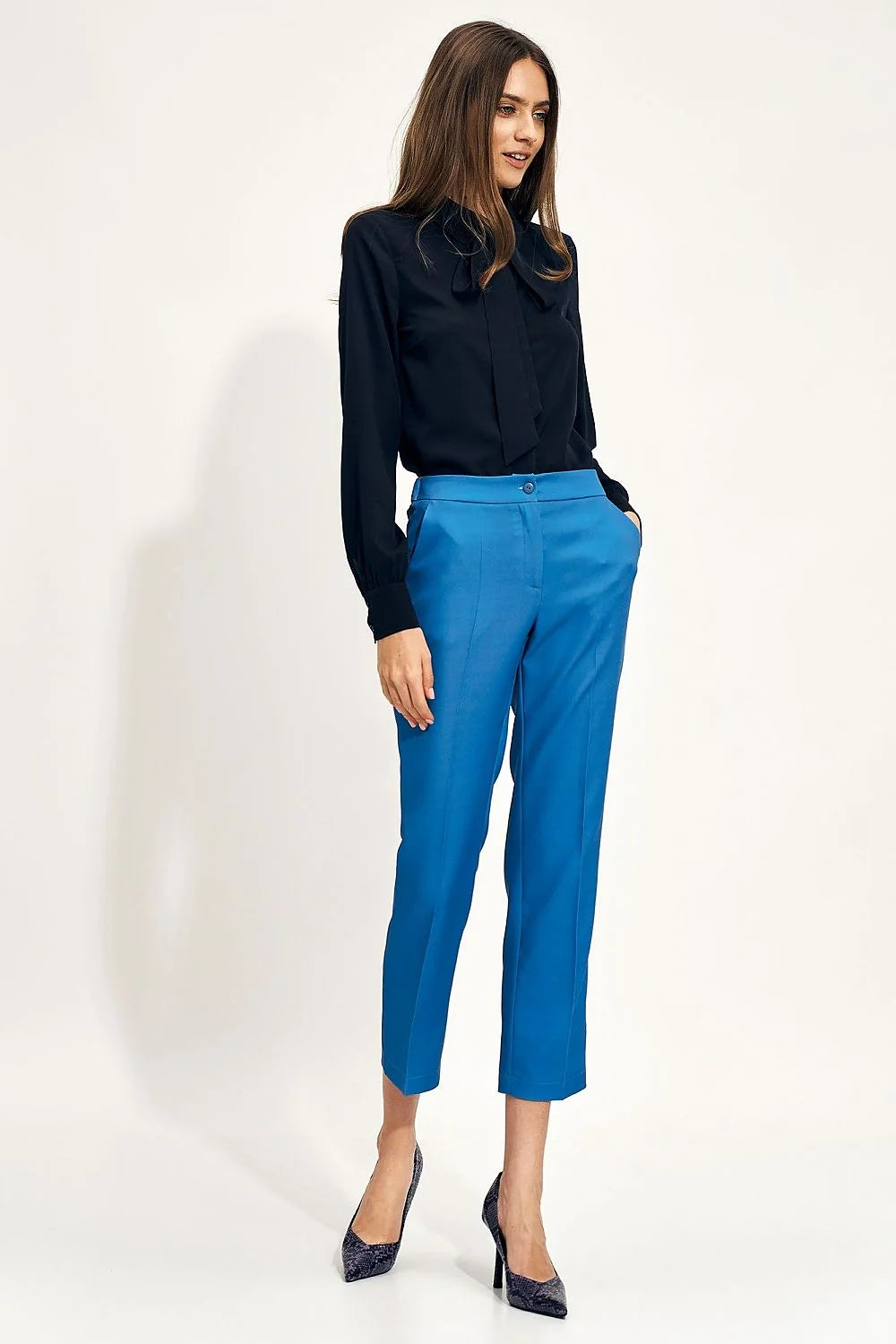 Pantalon femme Nife moderne chino直筒 taille haute élastique couleur bleu vibrant polyester élasthanne occasion décontractée bureau
